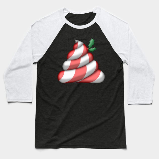 Christmas Candy Cane Poop Emoji Baseball T-Shirt by reapolo